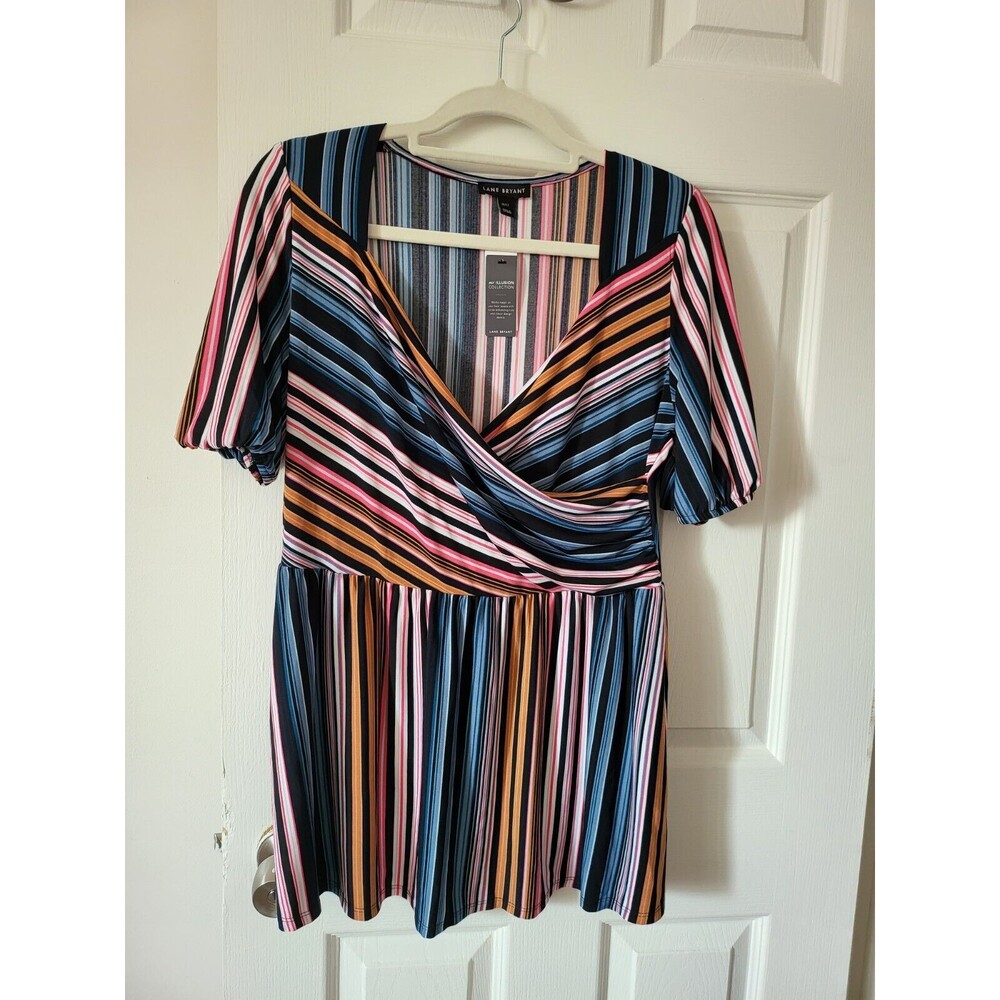 Lane Bryant Blue, Pink, Orange, Striped Babydoll Shirt Size 10/12